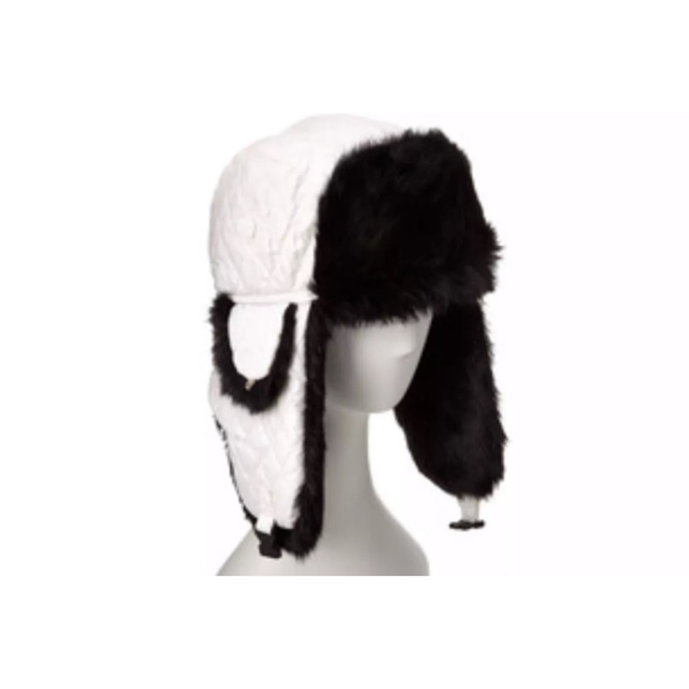 Surell Rabbit Fur trim Trooper Hat white/Black NEw